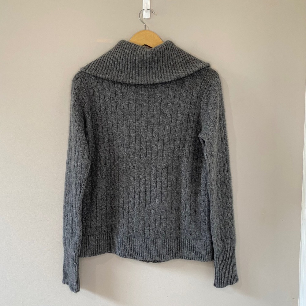 Saks Fifth Avenue 100% Cashmere Full Zip Cable Knit Sweater Gray XL Women - Picture 2 of 4